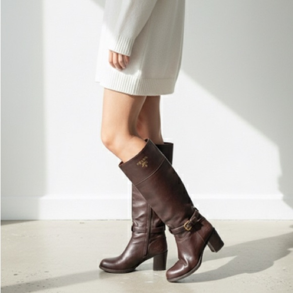 Prada Brown Leather Over-the-Knee Boots